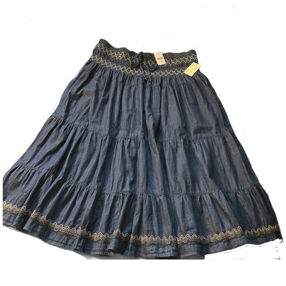 Cactus + Pearl Midi Skirt XXL in Slate Blue 100% Cotton Soft Smocked Denim Look - Picture 5 of 16